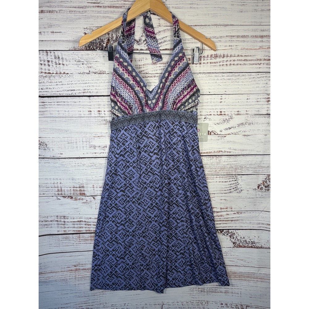 Athleta Halter Dress Womens 6 Purple Geometric Tribal Print V-Neck Mini NWT